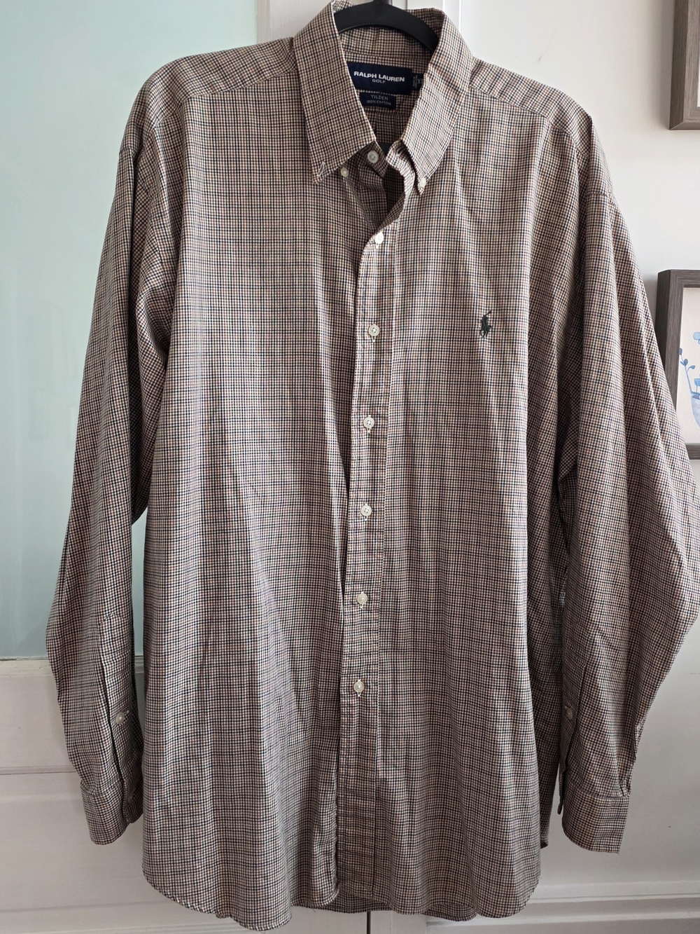 Ralph Lauren Golf Men’s Tan and Brown Plaid Button-Down Shirt, XL